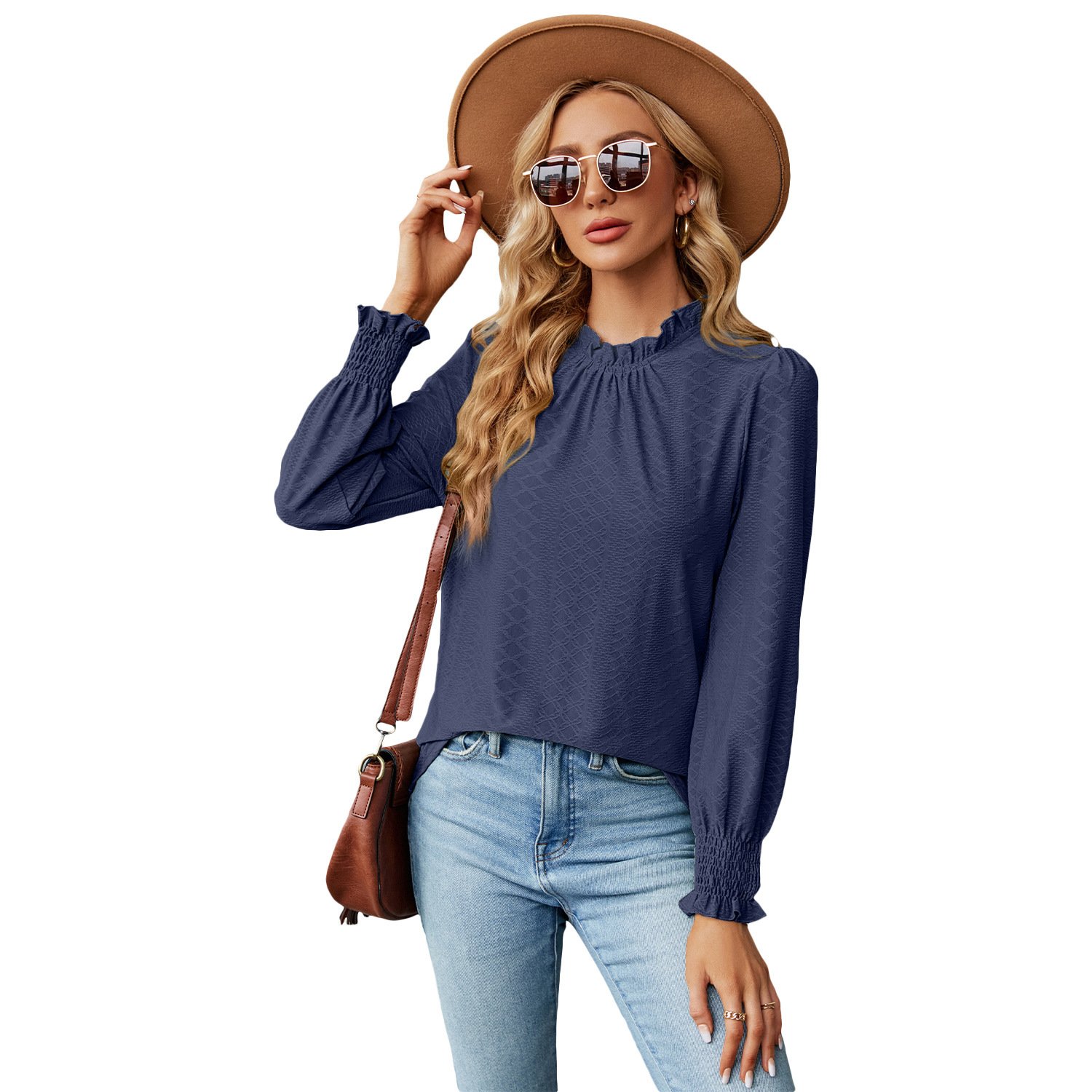 Women's Lace Collar Lantern Sleeve Loose Pleated T-shirt - Image 9
