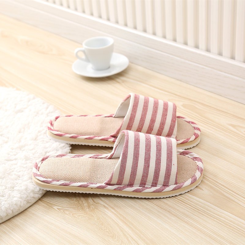 Striped Linen Four Seasons Indoor Slippers Cotton Linen Couple Non Slip Soft Bottom Home Wooden Floor Slippers - Image 5