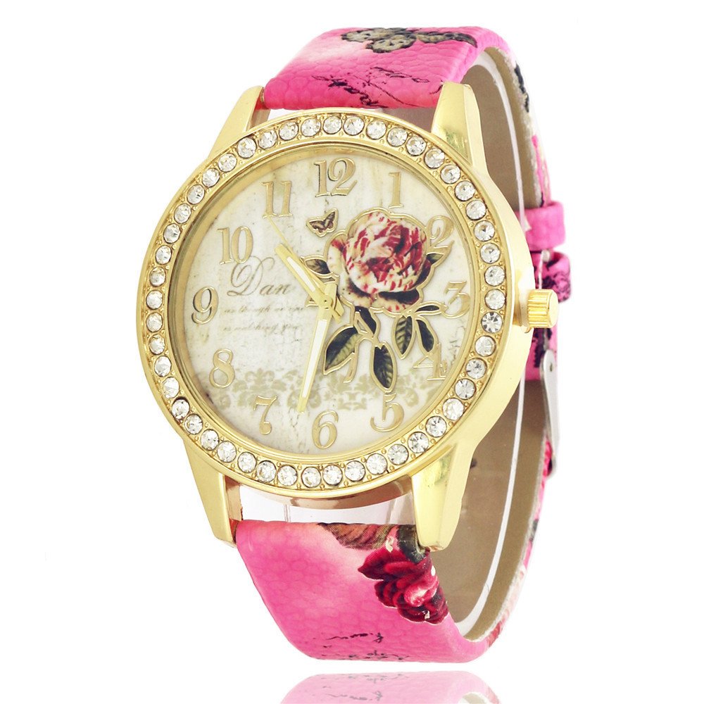 Diamond-inlaid Gold Case Rose Pattern Fashion Quartz Watch - Image 10