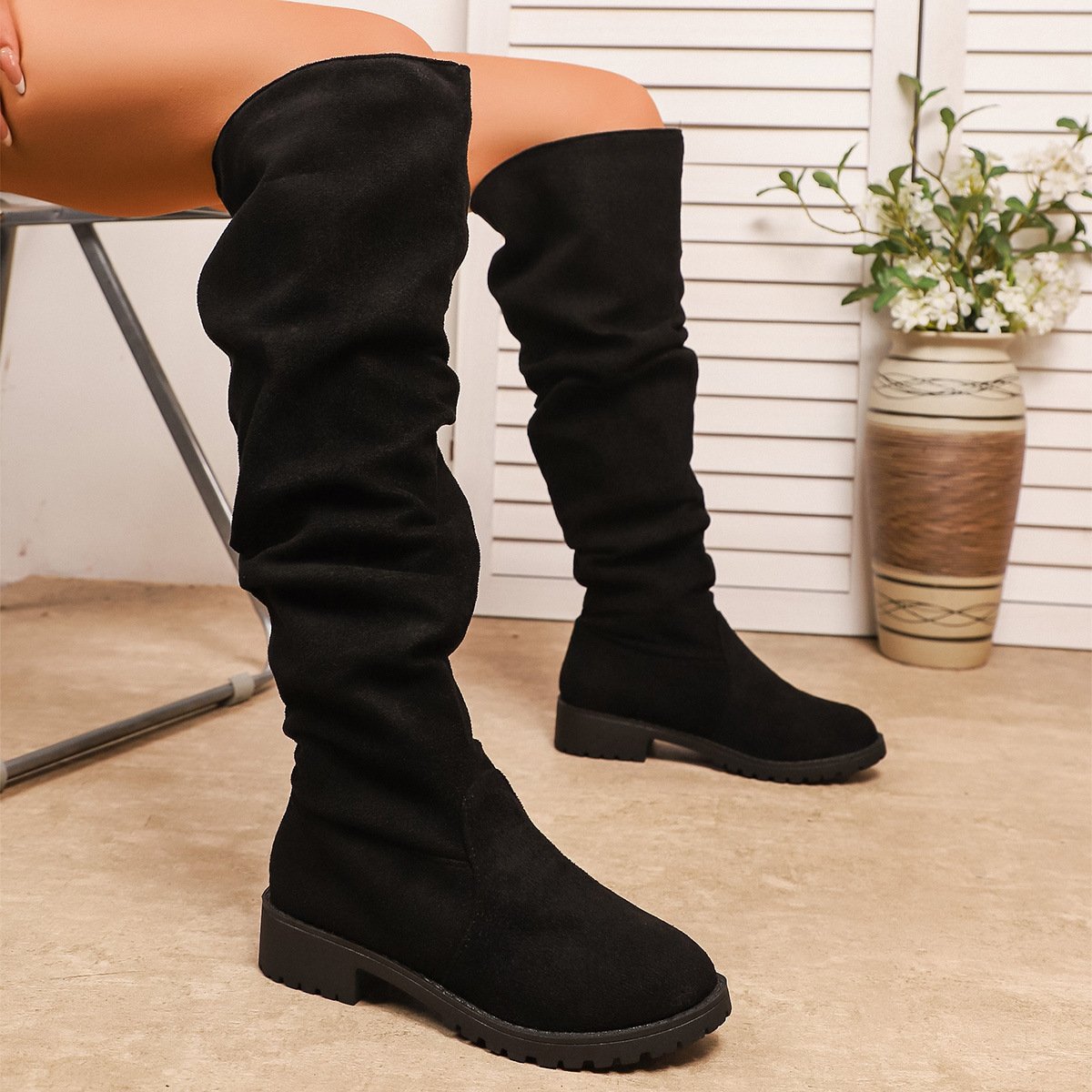 Fleece-lined Winter Low-heel Slip-on Over-the-knee Boots For Women - Image 6