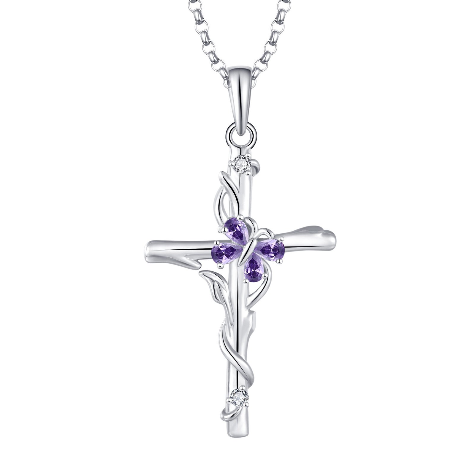 S925 Sterling Silver Zircon Pendant Cross Necklace For Women - Image 7