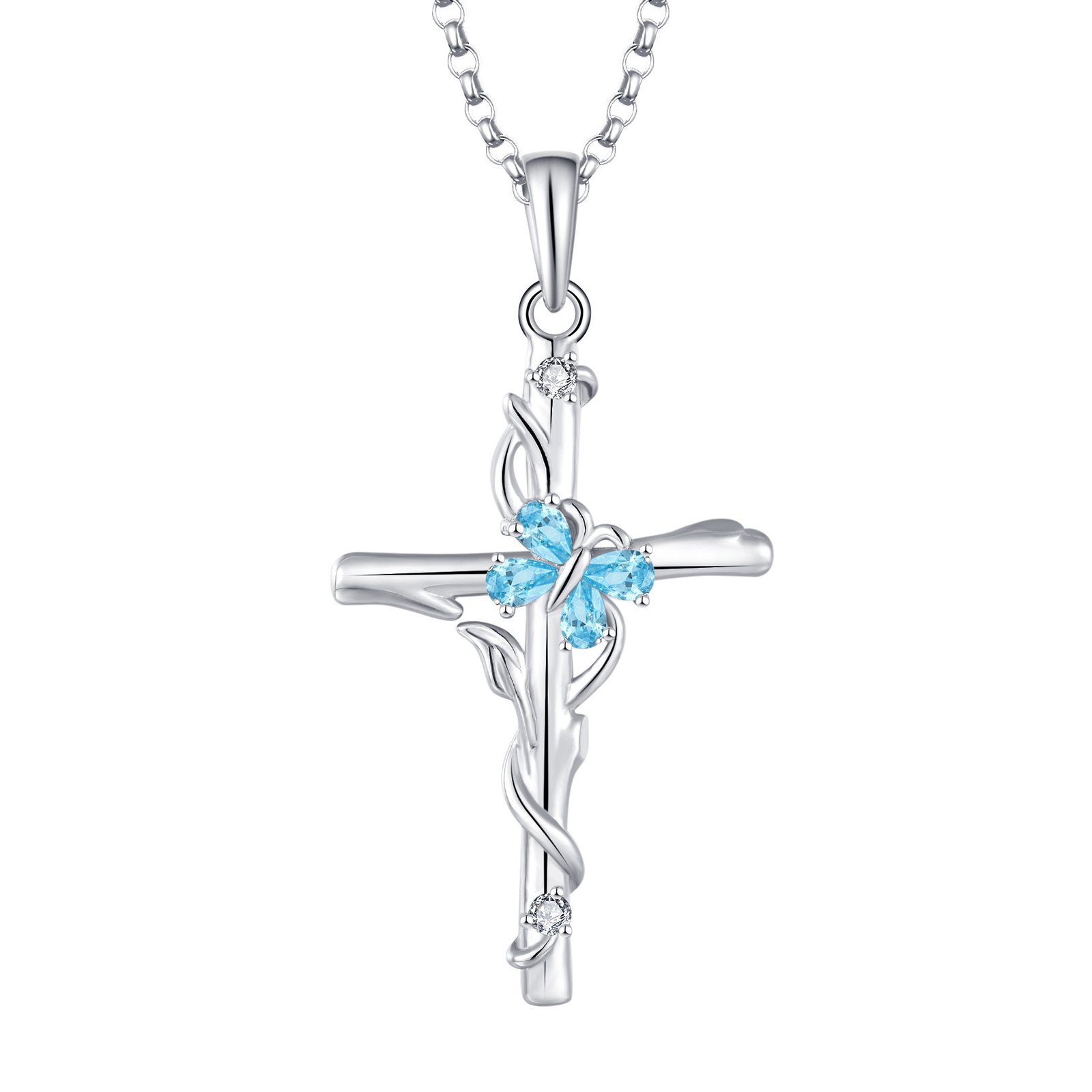 S925 Sterling Silver Zircon Pendant Cross Necklace For Women - Image 9