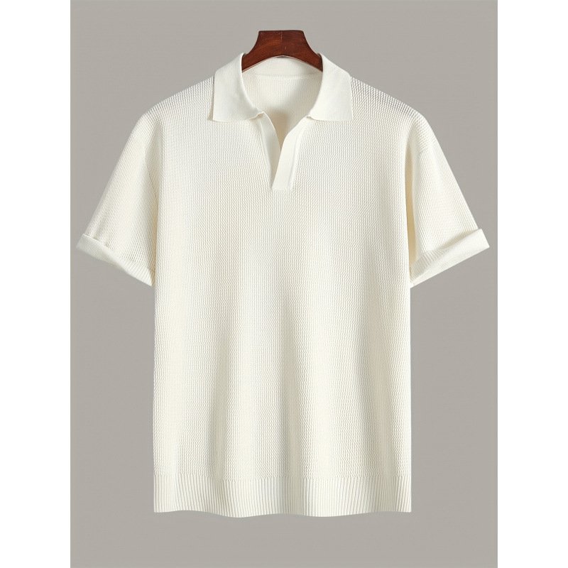 Men's Short-sleeve Knitted Sweater Breathable Waffle - Image 2