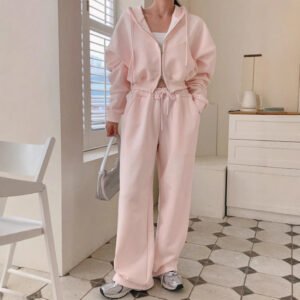 Hooded Solid Color Sweatsuit With Drawstring