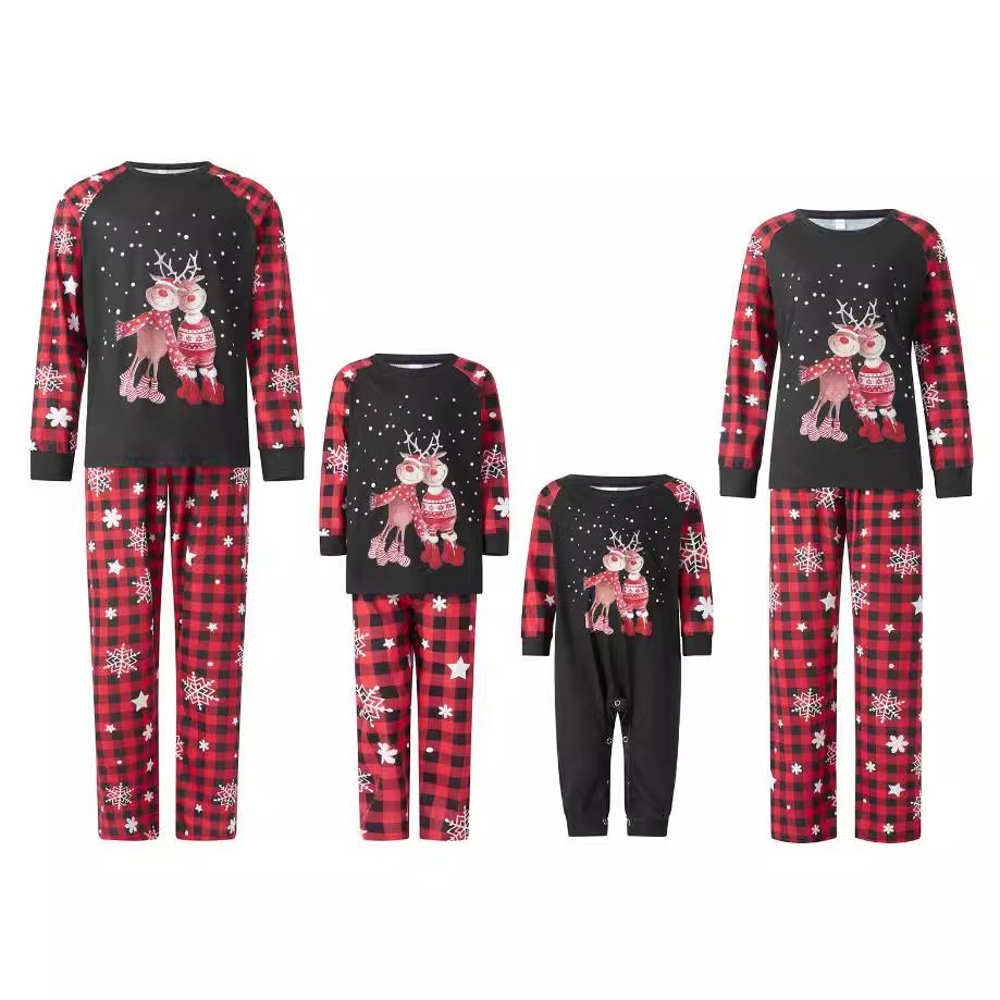 Family Checkered Antlers Christmas Long Sleeve Pajama Set - Image 3