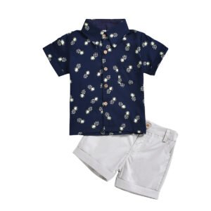 Pineapple Print Short-sleeved Shirt Suit  Shorts Casual Two-piece Suit