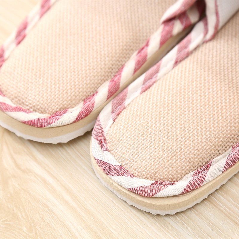 Striped Linen Four Seasons Indoor Slippers Cotton Linen Couple Non Slip Soft Bottom Home Wooden Floor Slippers - Image 8