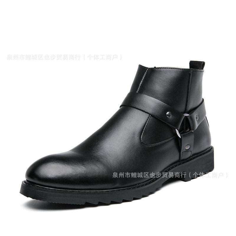 Zipper Pointed British Style High-top Large Size Leather Boots - Image 6