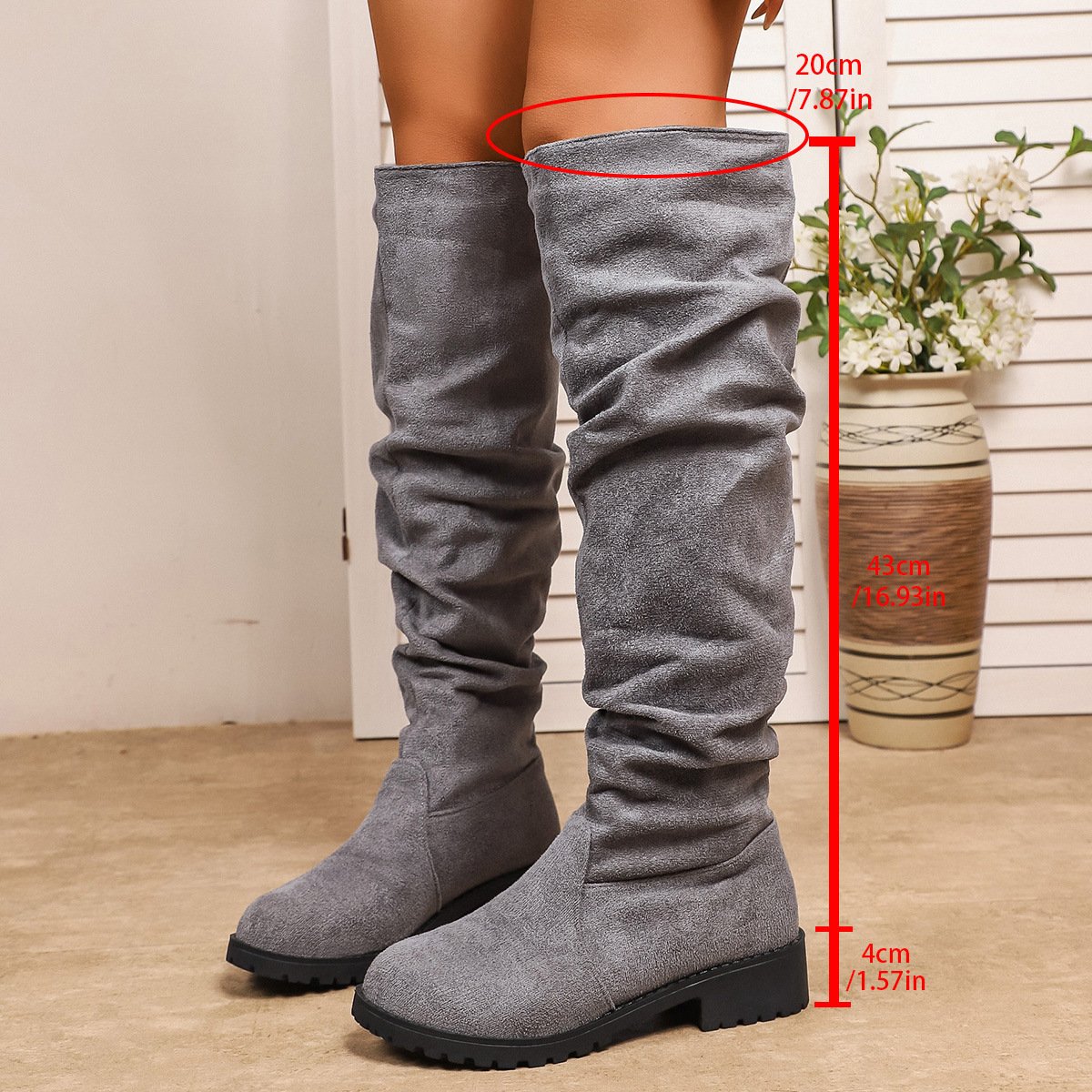Fleece-lined Winter Low-heel Slip-on Over-the-knee Boots For Women - Image 4