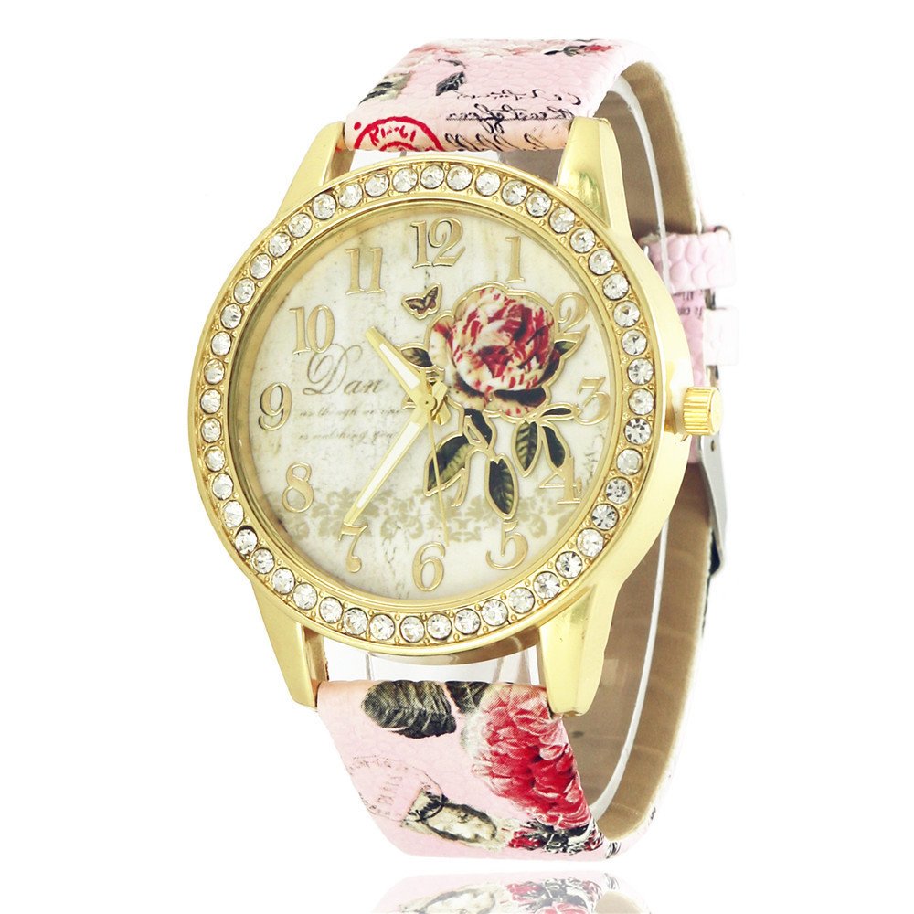 Diamond-inlaid Gold Case Rose Pattern Fashion Quartz Watch - Image 7