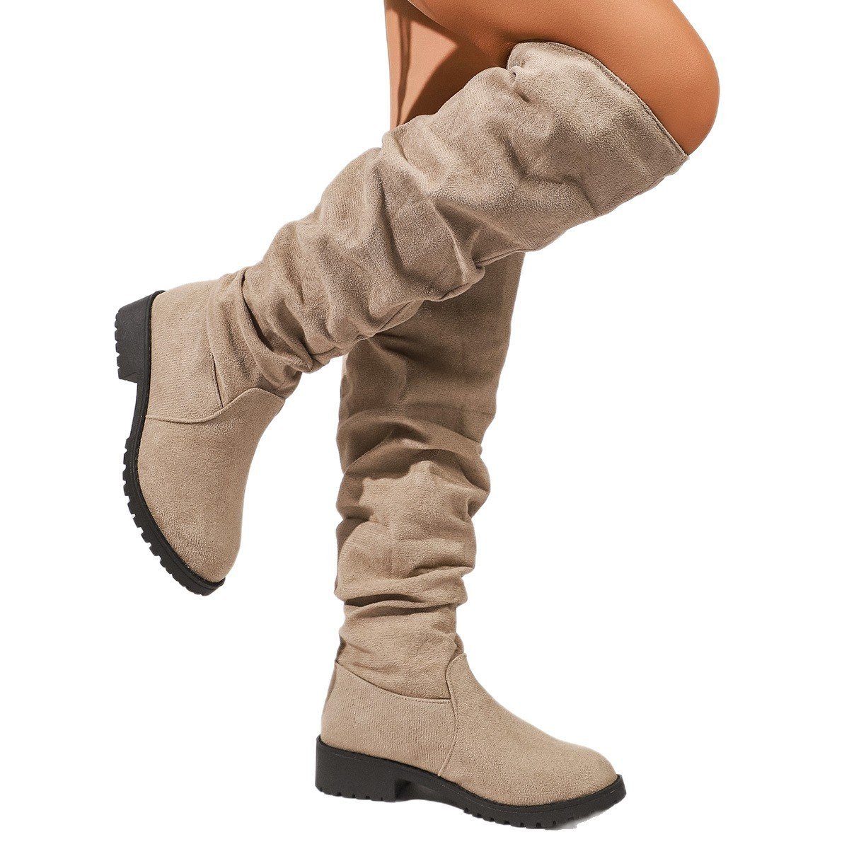 Fleece-lined Winter Low-heel Slip-on Over-the-knee Boots For Women - Image 5