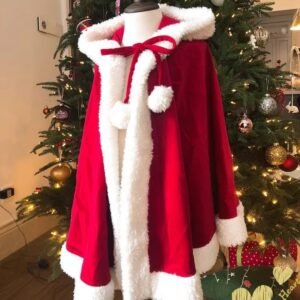 New Year Christmas Shawl Cape Red Burr Velvet Band Cap Windproof