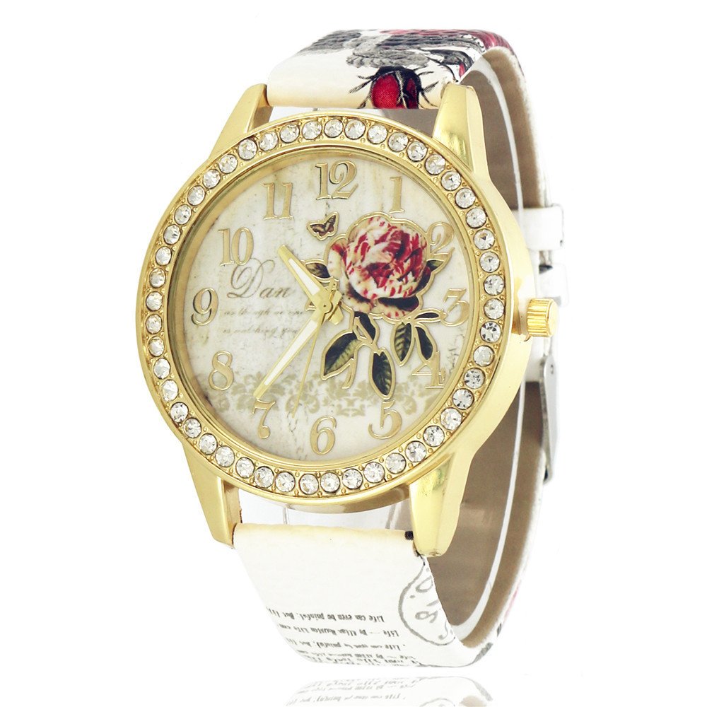 Diamond-inlaid Gold Case Rose Pattern Fashion Quartz Watch - Image 6