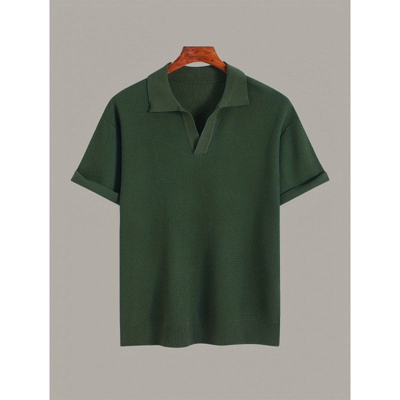 Men's Short-sleeve Knitted Sweater Breathable Waffle - Image 8