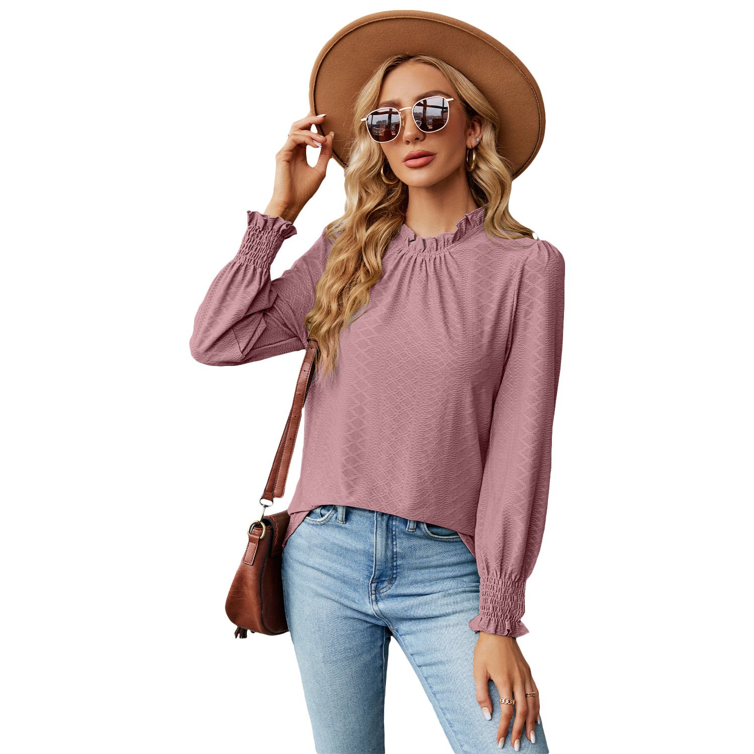 Women's Lace Collar Lantern Sleeve Loose Pleated T-shirt - Image 3