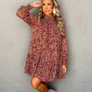 Women's Casual Versatile Floral V-neck Long Sleeve Dress