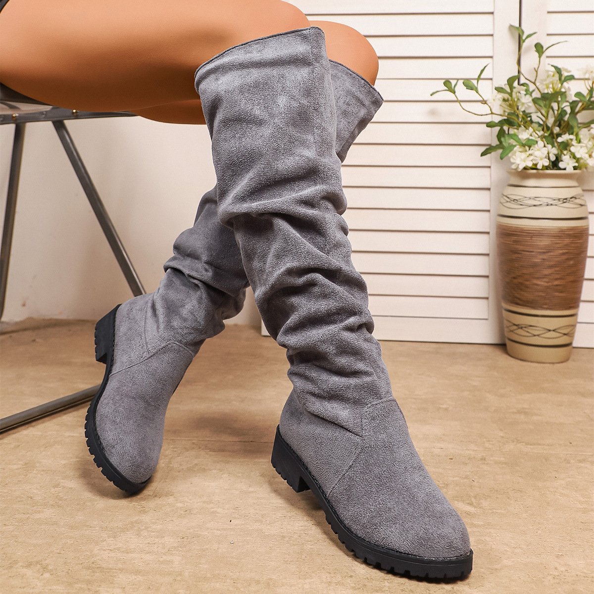 Fleece-lined Winter Low-heel Slip-on Over-the-knee Boots For Women - Image 7