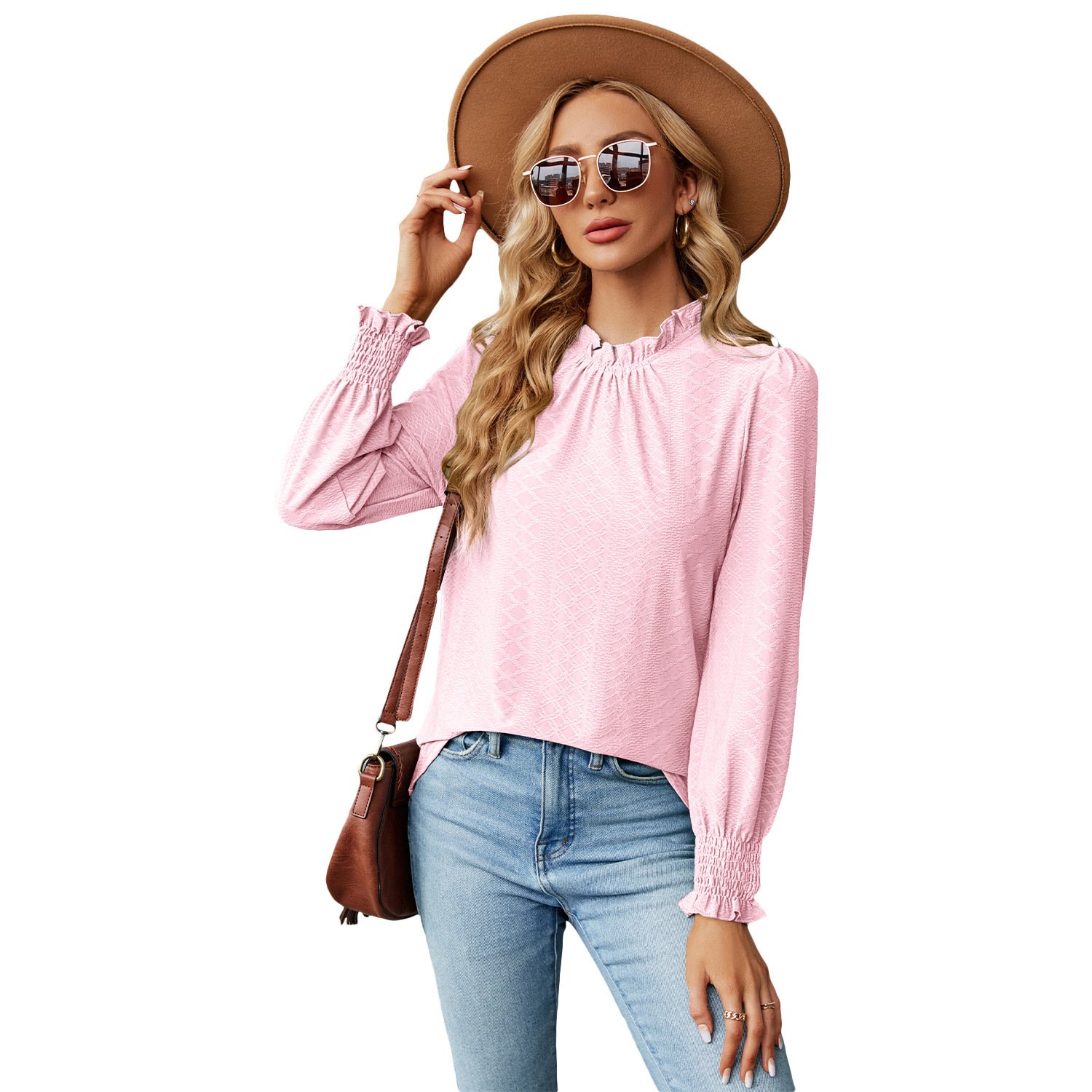 Women's Lace Collar Lantern Sleeve Loose Pleated T-shirt - Image 4