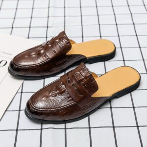 Men's Closed Toe Half-support Leather Shoes Crocodile Pattern