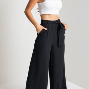 Cropped trousers high waist strap wide leg pants