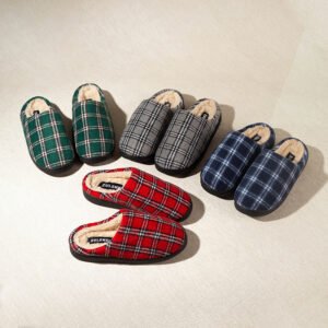 Winter Warm Woolen Plaid Cotton Slippers