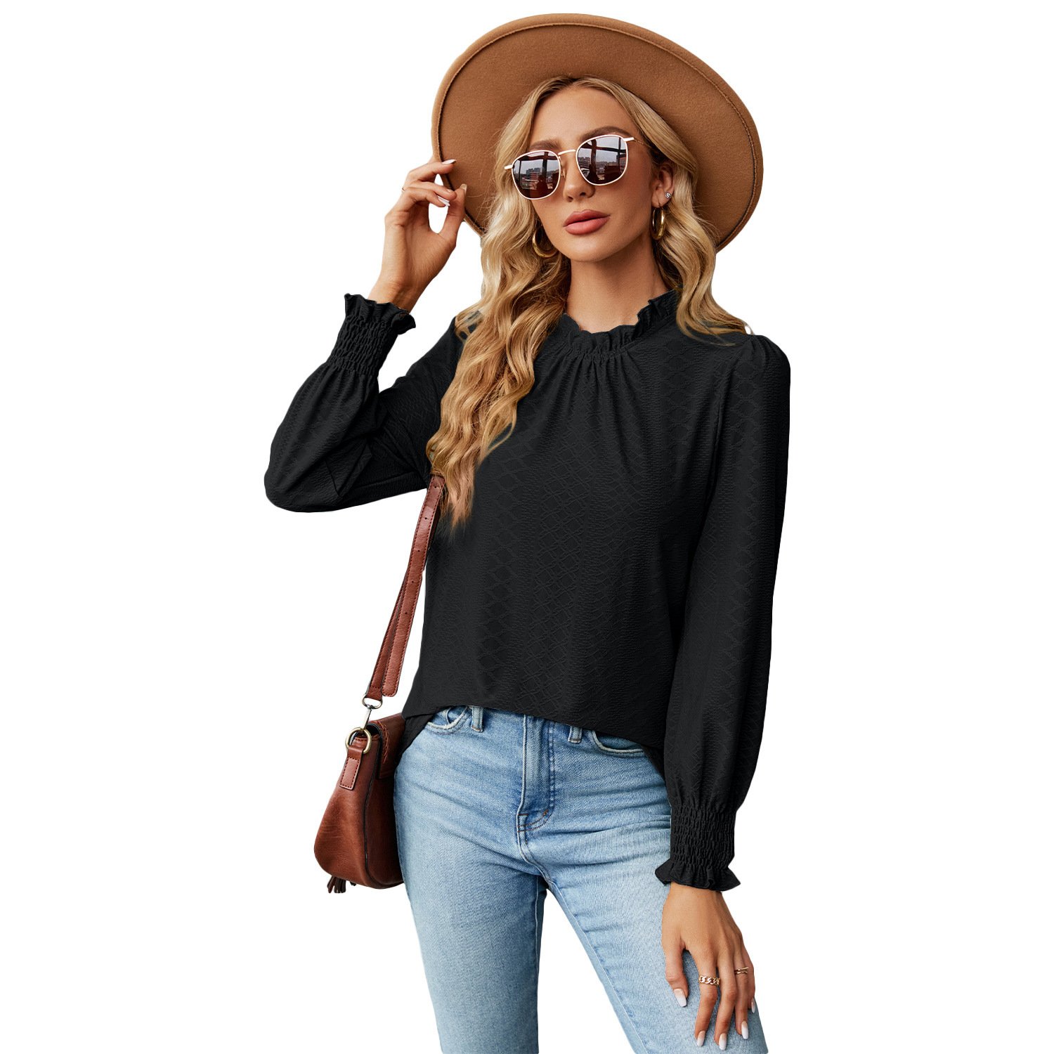 Women's Lace Collar Lantern Sleeve Loose Pleated T-shirt - Image 6