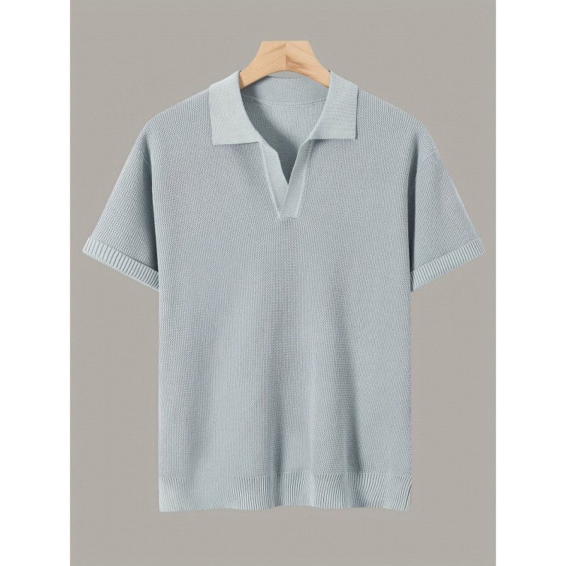 Men's Short-sleeve Knitted Sweater Breathable Waffle - Image 9