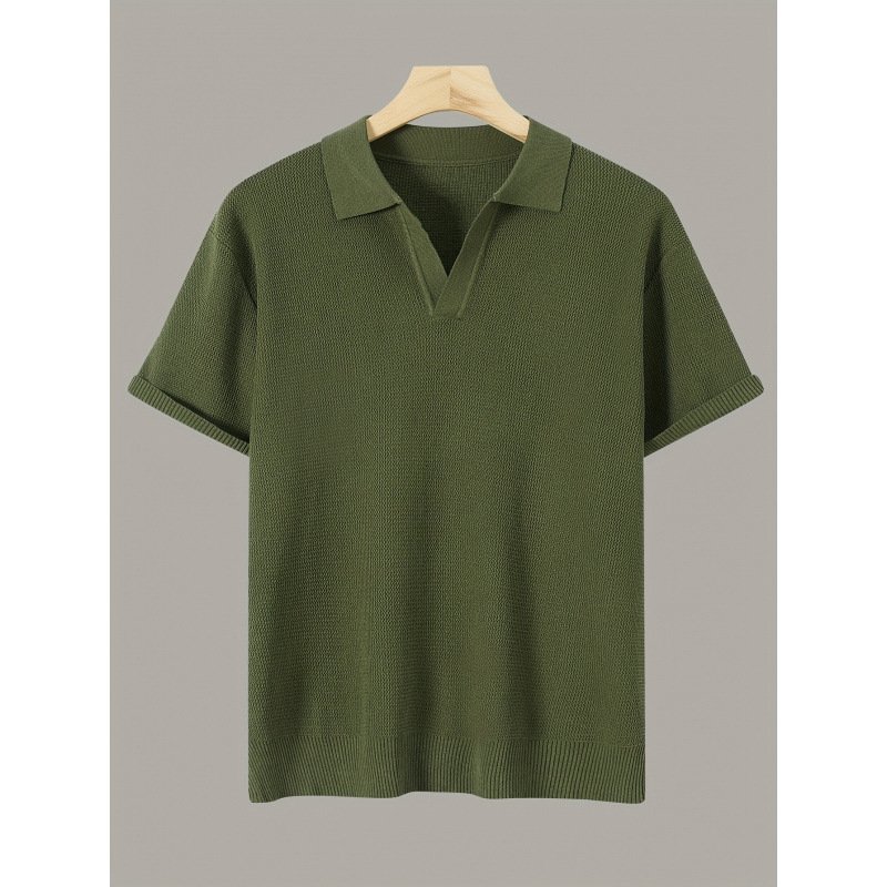 Men's Short-sleeve Knitted Sweater Breathable Waffle - Image 5