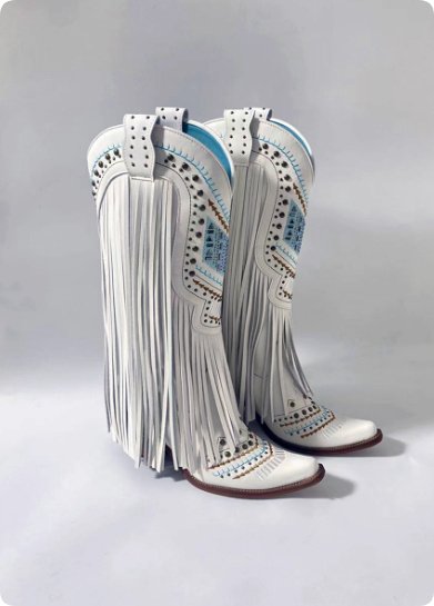 Retro Embroidered Rhinestone Slip-on Tassel Boots For Women - Image 3