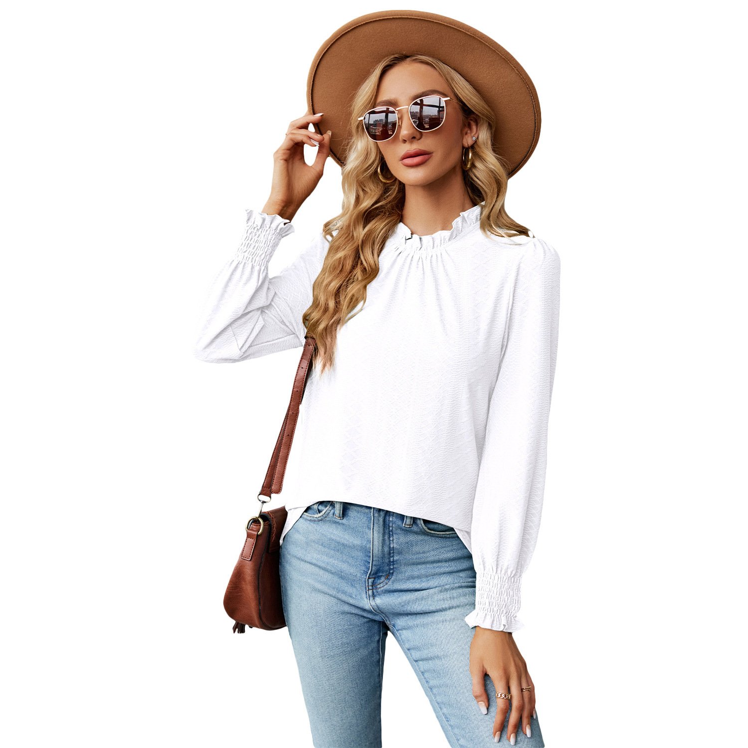 Women's Lace Collar Lantern Sleeve Loose Pleated T-shirt - Image 5