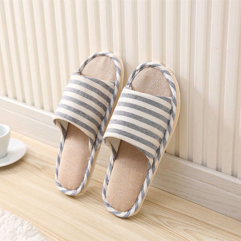 Striped Linen Four Seasons Indoor Slippers Cotton Linen Couple Non Slip Soft Bottom Home Wooden Floor Slippers - Image 10