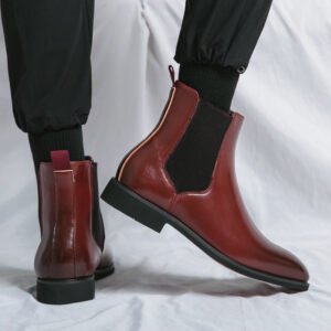 Men's Business Autumn High-top Pointed Red Leather Boots