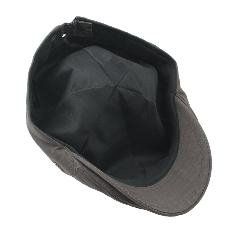 Plaid Men's Flat Cap Retro W Copper Button Beret - Image 4