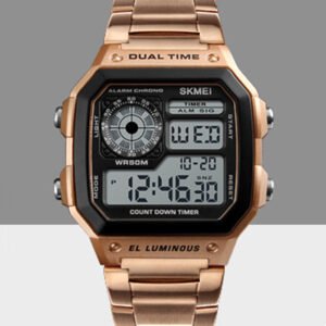Business steel belt electronic watch double display multi-function sports waterproof watch