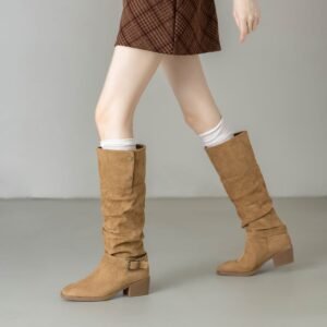 Chunky Heel Wrinkled Stacked Ankle Martin Boots