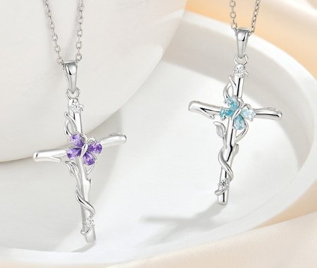 S925 Sterling Silver Zircon Pendant Cross Necklace For Women - Image 2