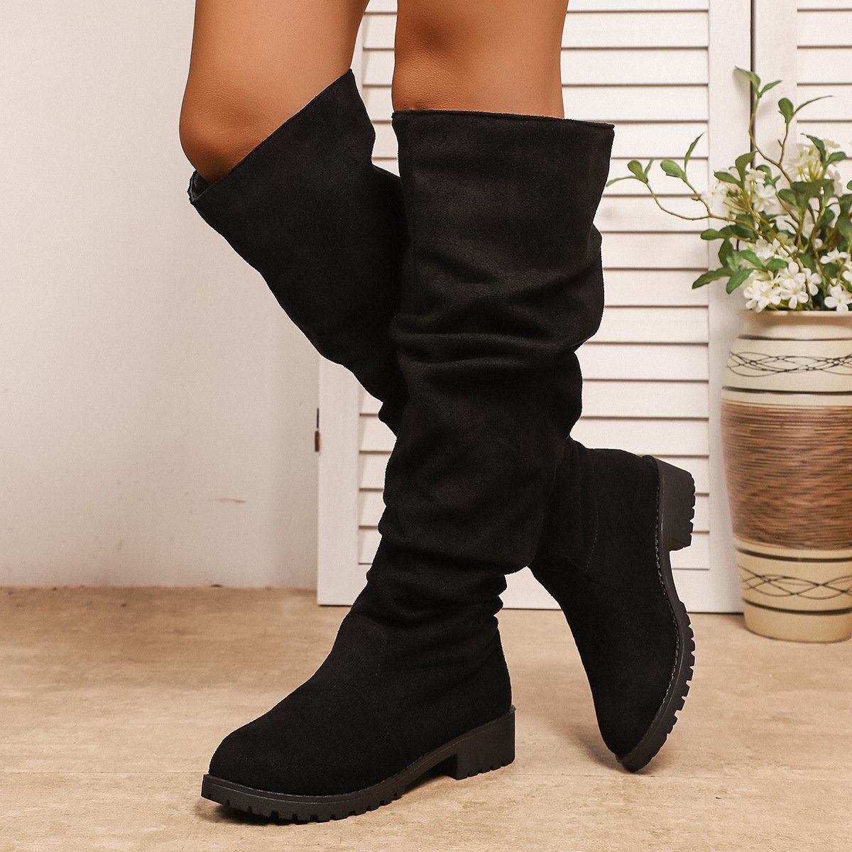 Fleece-lined Winter Low-heel Slip-on Over-the-knee Boots For Women - Image 3