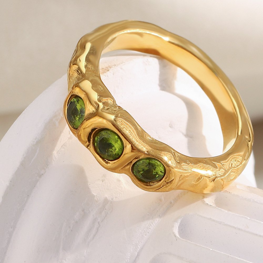 Stainless Steel Jewelry Plated With 18K Gold And Three Zirconia Thin Ring - Image 4