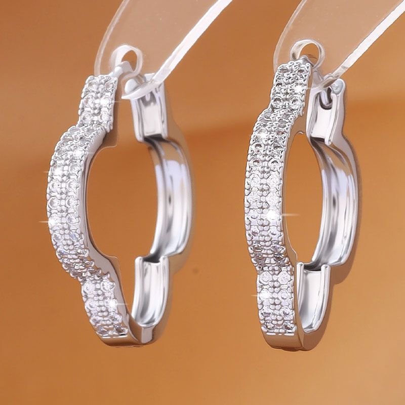 Heart-shaped Micro-inlaid Zirconia Sparkling Peach Heart Design Exquisite Earrings - Image 3