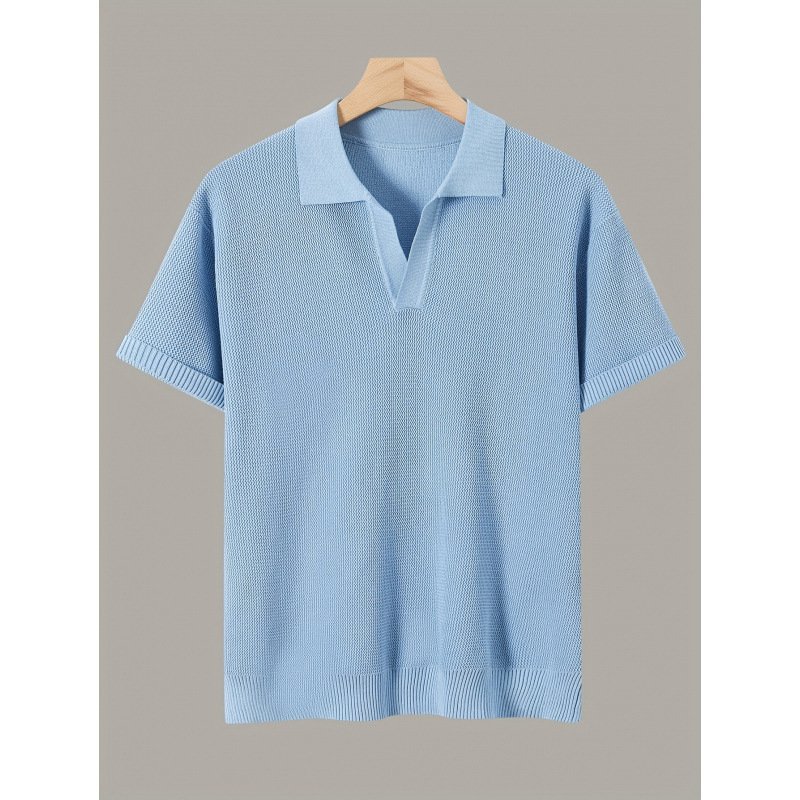 Men's Short-sleeve Knitted Sweater Breathable Waffle - Image 6