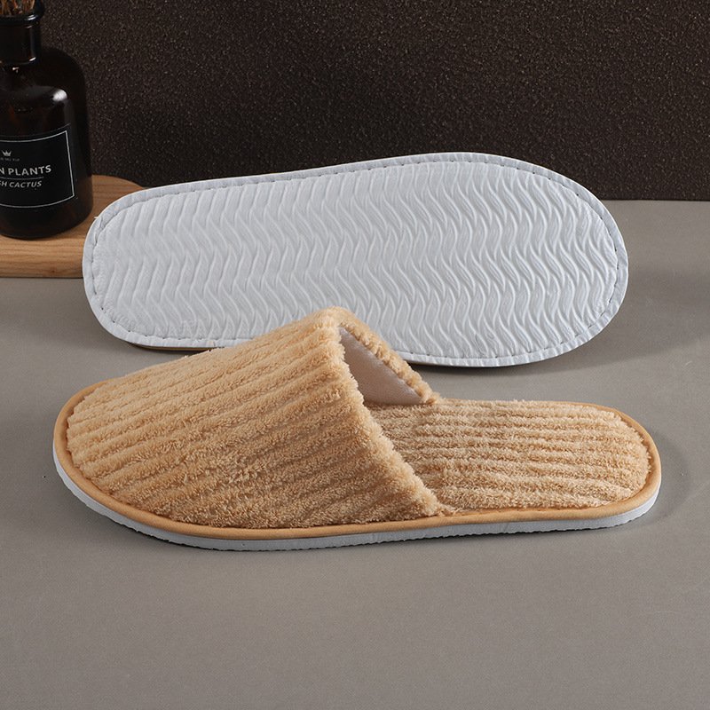 Disposable Eva Hotel Strip Coral Velvet Slippers - Image 2