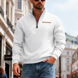 Men's Warm Stand Collar Contrast Stripes Sport Sweatshirt