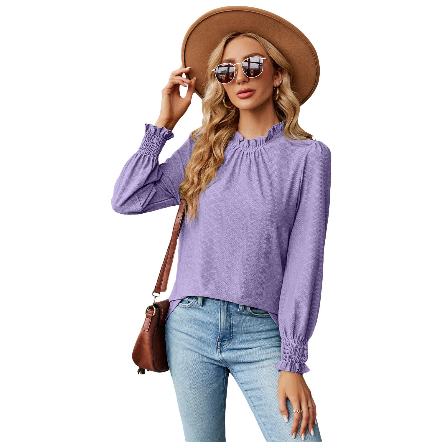 Women's Lace Collar Lantern Sleeve Loose Pleated T-shirt - Image 2