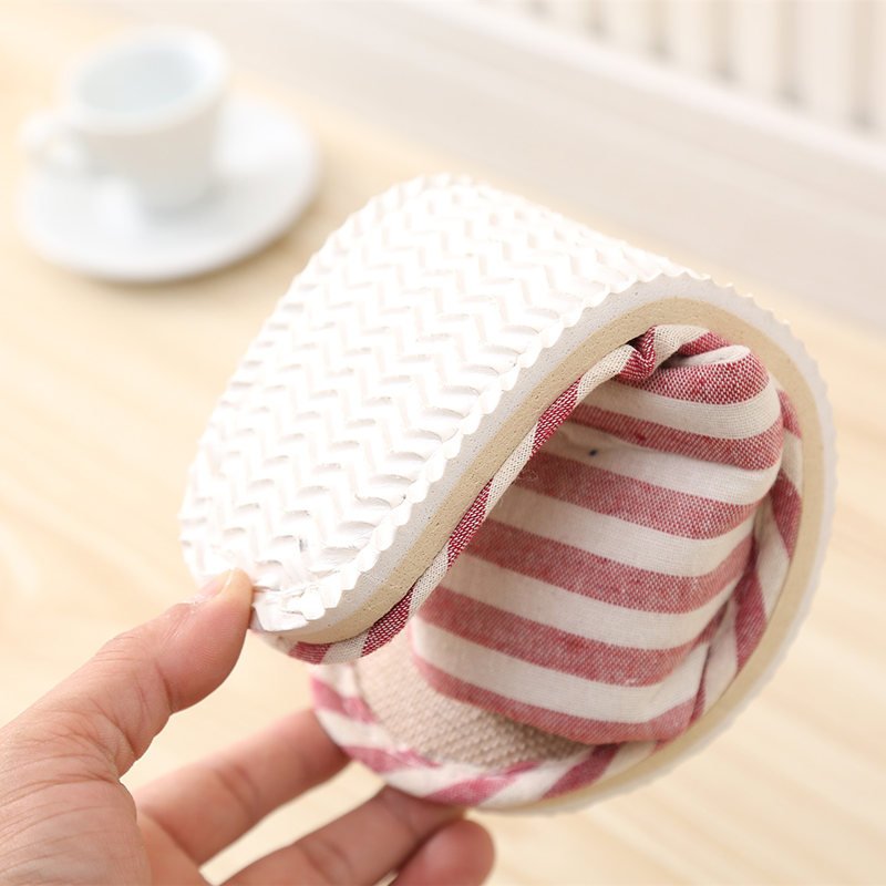 Striped Linen Four Seasons Indoor Slippers Cotton Linen Couple Non Slip Soft Bottom Home Wooden Floor Slippers - Image 6