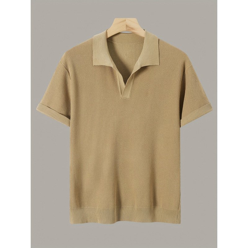 Men's Short-sleeve Knitted Sweater Breathable Waffle - Image 4