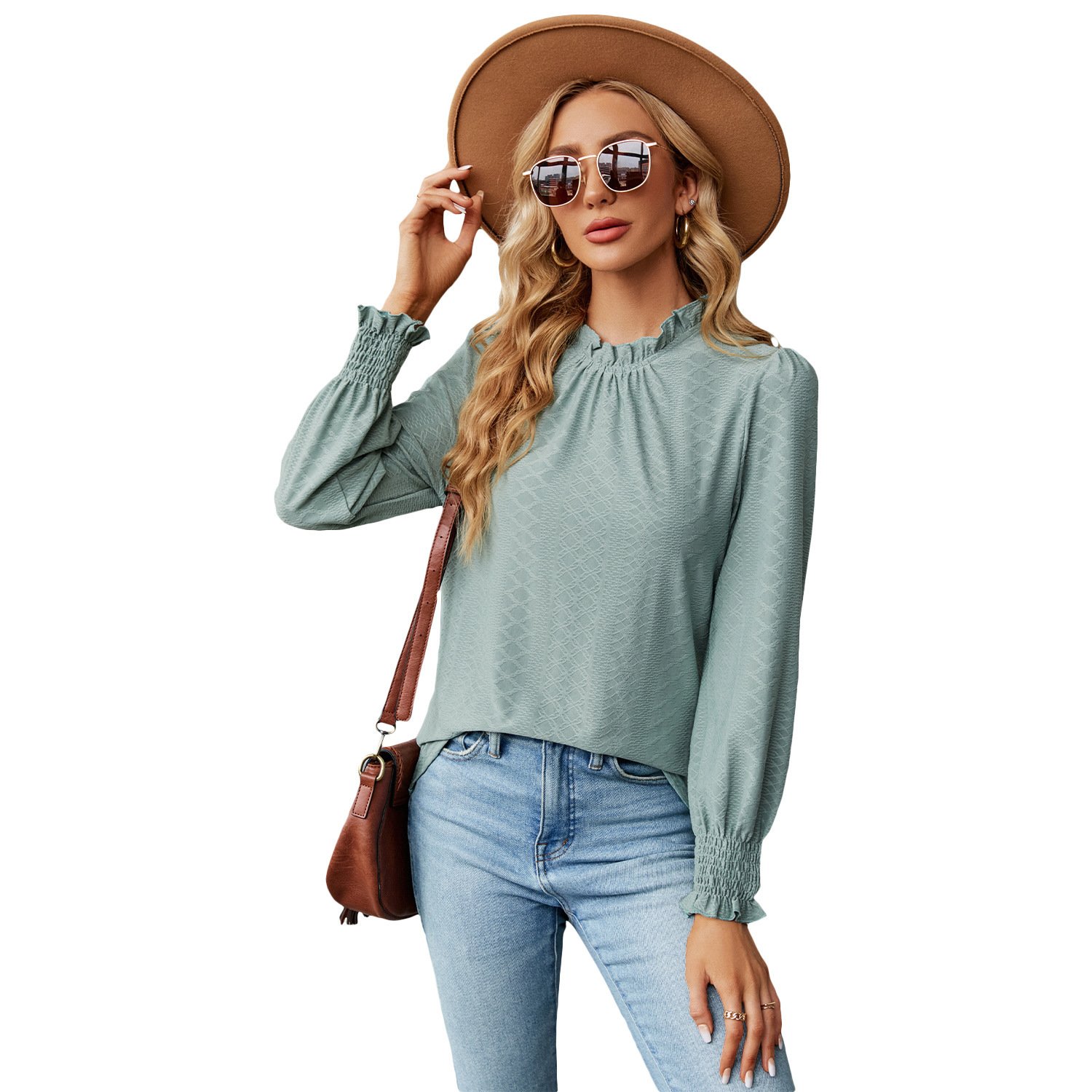 Women's Lace Collar Lantern Sleeve Loose Pleated T-shirt - Image 7