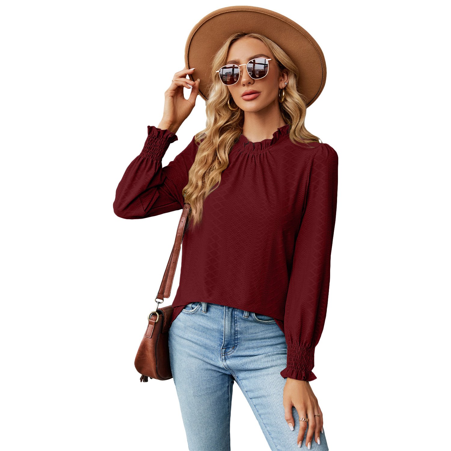 Women's Lace Collar Lantern Sleeve Loose Pleated T-shirt - Image 8