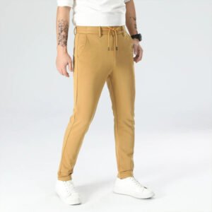 Drawstring Waist Slim Straight Stretch Dress Pants