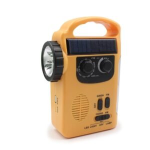 Hand-cranked radio emergency light