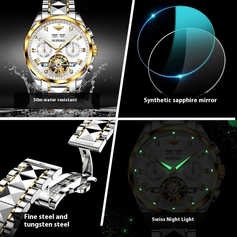 Hollow Automatic Mechanical Tide Waterproof Men's Watch - Image 2